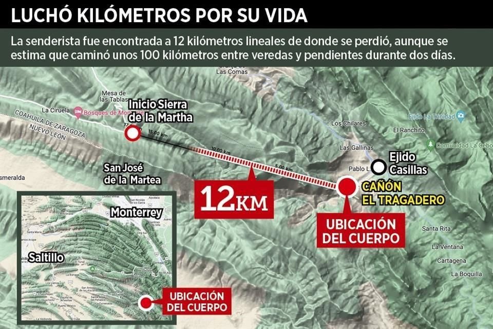 La senderista fue encontrada a 12 kilómetros lineales de donde se perdió.