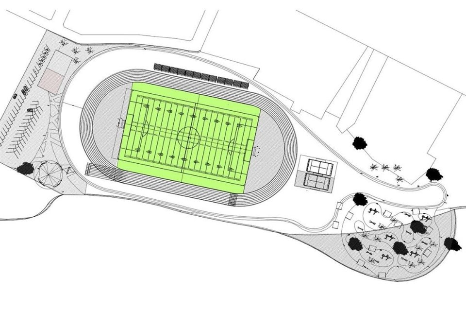 De acuerdo con el proyecto oficial, al sur de malecón de la Presa La Boca habría una cancha de pasto sintético y una pista de atletismo.