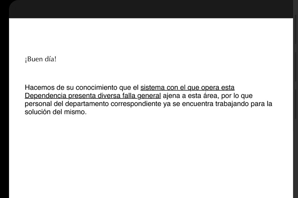 Con este mensaje, las autoridades informan que no emitirán la carta de no antecedentes.