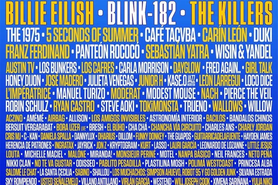 Billie Eilish, Blink 182 y The Killers encabezan la edición 2023 de Pa'l Norte que este jueves confirmó su line up.