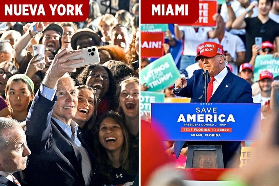 En el último domingo previo a las elecciones en EU, Joe Biden advirtió desde NY riesgos para la democracia, mientras que Donald Trump instó en Miami a oponerse a la 'creciente tiranía de izquierda'.