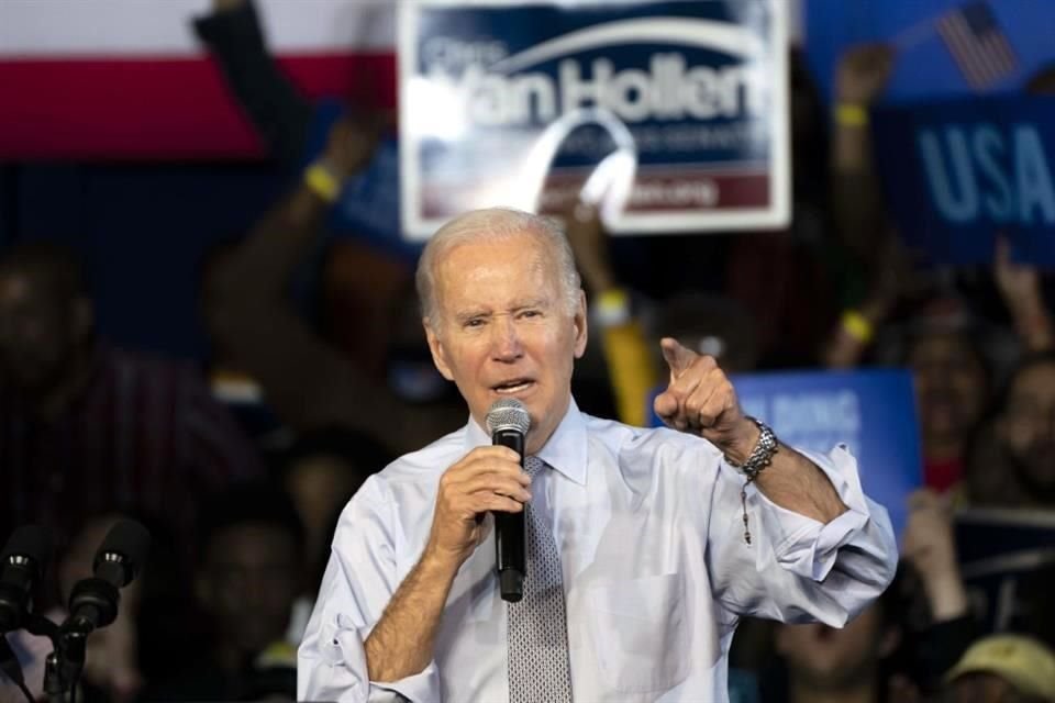 El Presidente Joe Biden habla el lunes durante un mitin electoral en Maryland.