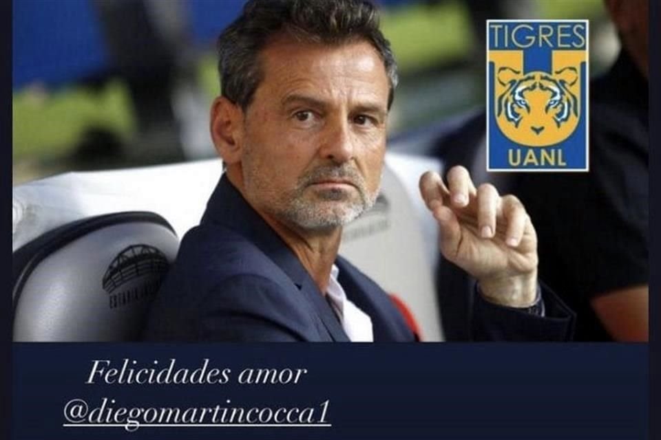 La esposa de Diego Cocca publicó en Instagram una imagen del argentino felicitándolo por ser el nuevo entrenador de Tigres.