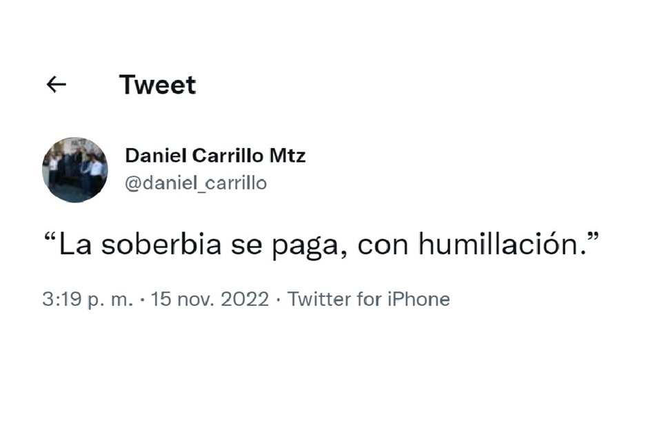 El Alcalde Daniel Carrillo publicó una frase que fue relacionada con el 'choque' con el Mandatario.