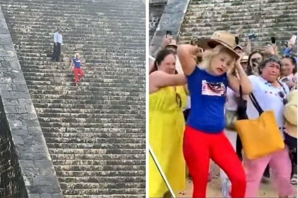 Una turista, presuntamente originaria de Mexicali, Baja California, recibió rechiflas y jaloneos tras subir a la pirámide de Kukulcán, en Yucatán, algo prohibido.