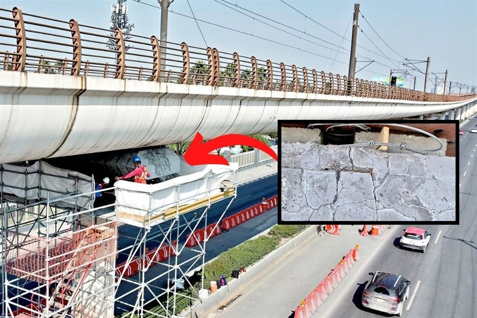 Los capiteles, que son piezas en las que se apoya el viaducto elevado del Metro, muestran grietas y otros daños a lo largo del recorrido de la Línea 2, especialmente en Avenida Universidad.