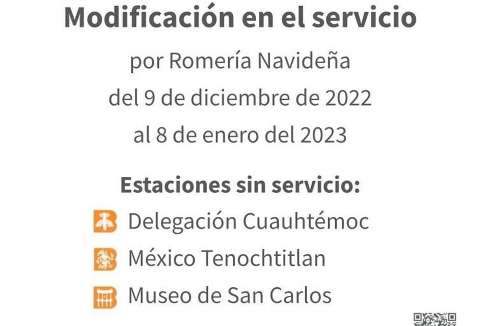 Por la romería navideña ubicada en calles de la Alcaldía Cuauhtémoc, la ruta de la Línea 4 del Metrobús modificará su ruta.