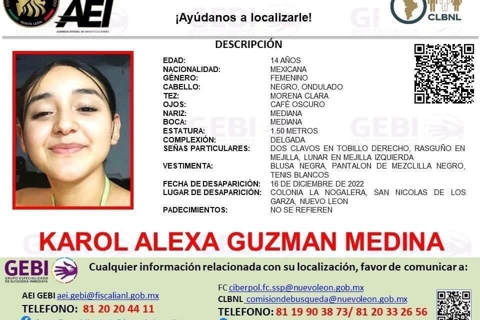 Las autoridades alertaron por la desaparición de la menor en la Colonia La Nogalera.