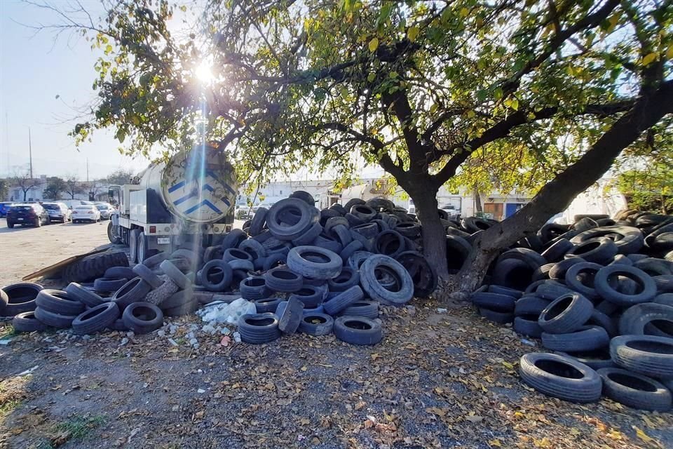 En los patios del parque municipal se pueden observar montones de llantas.