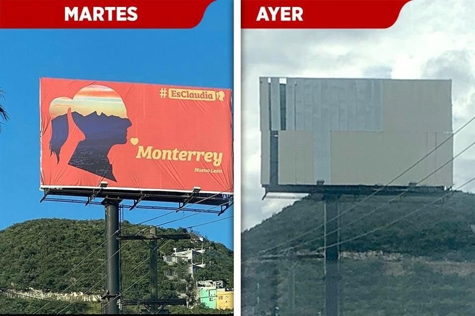 Uno de los panorámicos de Sheinbaum en la Avenida Alfonso Reyes, en el sur de Monterrey, fue retirado ayer.