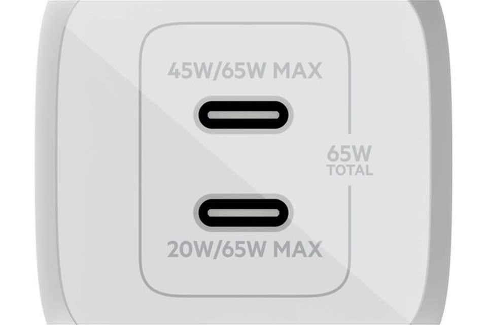 Cargador de pared doble USB-C GaN con PPS de 65 W Boost Charge Pro.