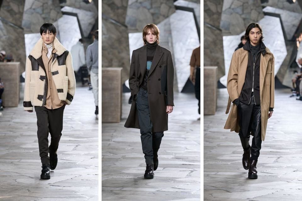 Veronique Nichainan ofrece una colección Men's Winter 2023 marcada por los colores café, negro y azul para mostrar la riqueza del invierno.