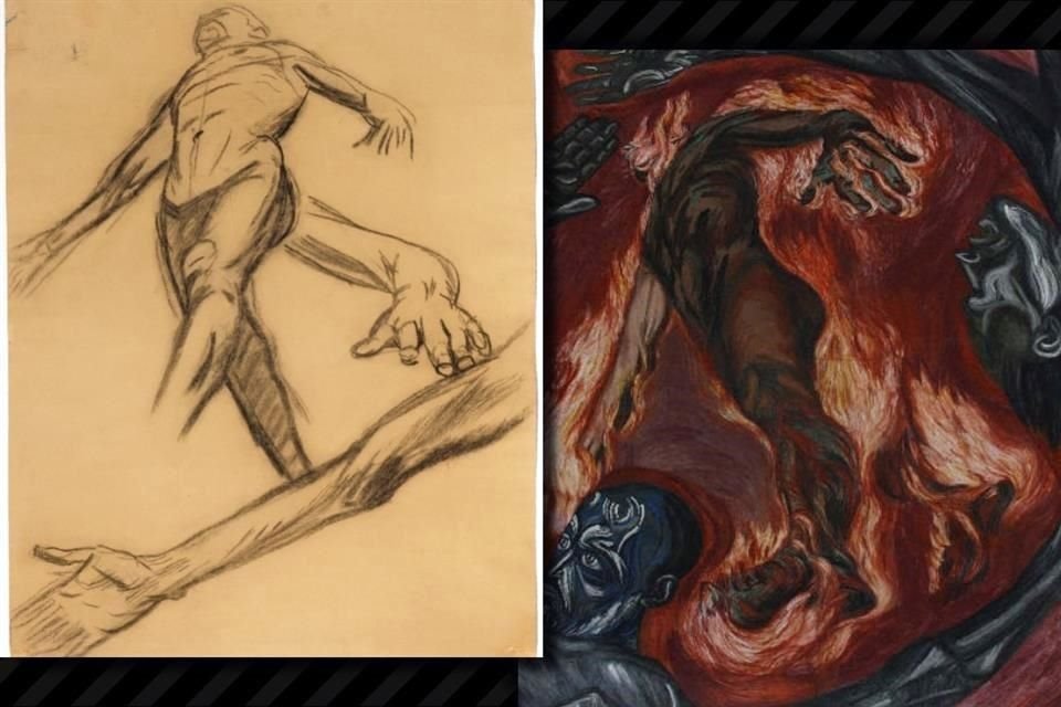 En la exposición destaca el estudio de Orozco para 'El hombre en llamas', mural pintado en el Hospicio Cabañas de Guadalajara.