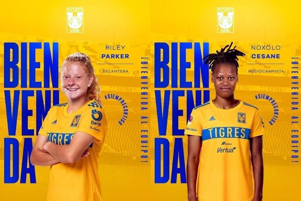 Riley Parker y Noxolo Cesane fueron anunciadas como refuerzos de Tigres Femenil para el Torneo Clausura 2023.