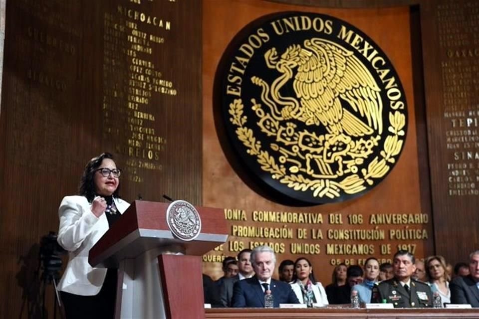 La ministra Norma Piña en el acto oficial por los 106 años de la Constitución.