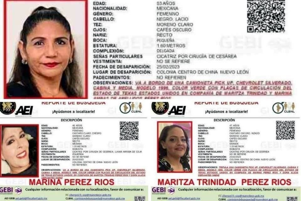 Maritza y Marina Trinidad Pérez Ríos, junto con su amiga Dora Alicia Cervantes, desaparecieron el 25 de febrero.