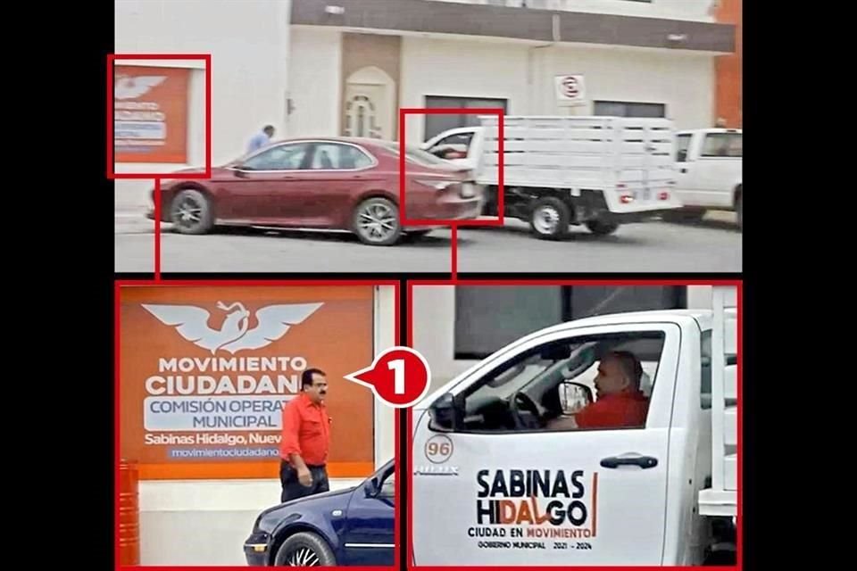 Entre los vehículos municipales usados para trasladar material y personal a la Casa Naranja está una camioneta con logos de la Administración.