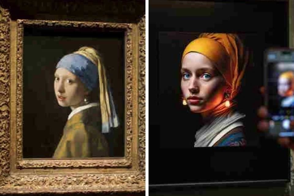 A la izquierda el cuadro original de la 'La joven de la perla', pintado por Vermeer, y a la derecha la obra realizada con IA.