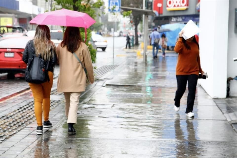 La lluvia obligó a los paseantes a cubrirse con paraguas.