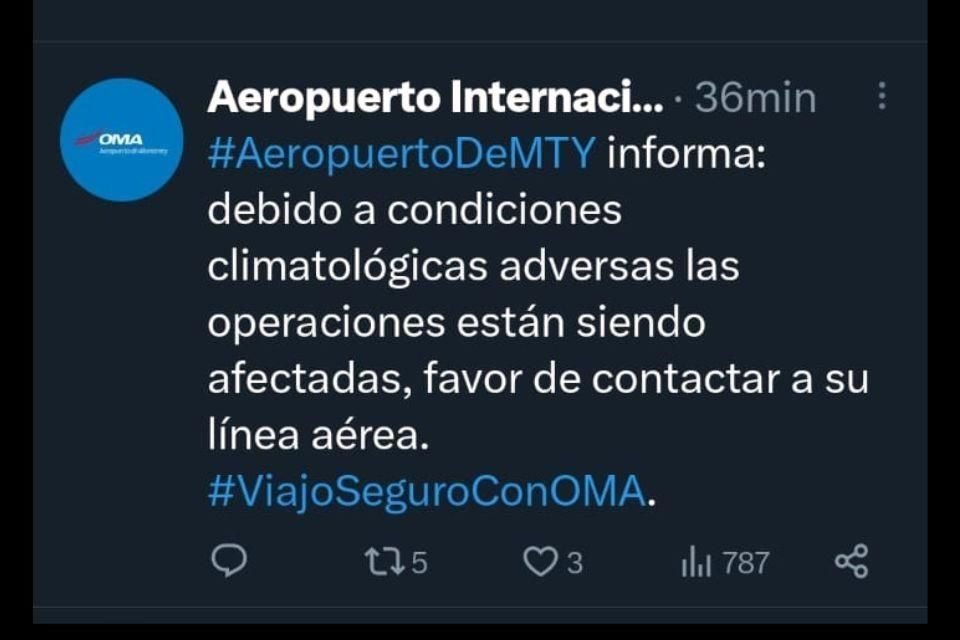 Twitter del Aeropuerto Internacional de Monterrey.