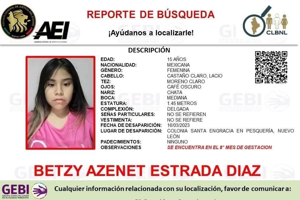 Betzy Azenet Estrada Díaz fue vista por última vez ayer en la Colonia Santa Engracia.