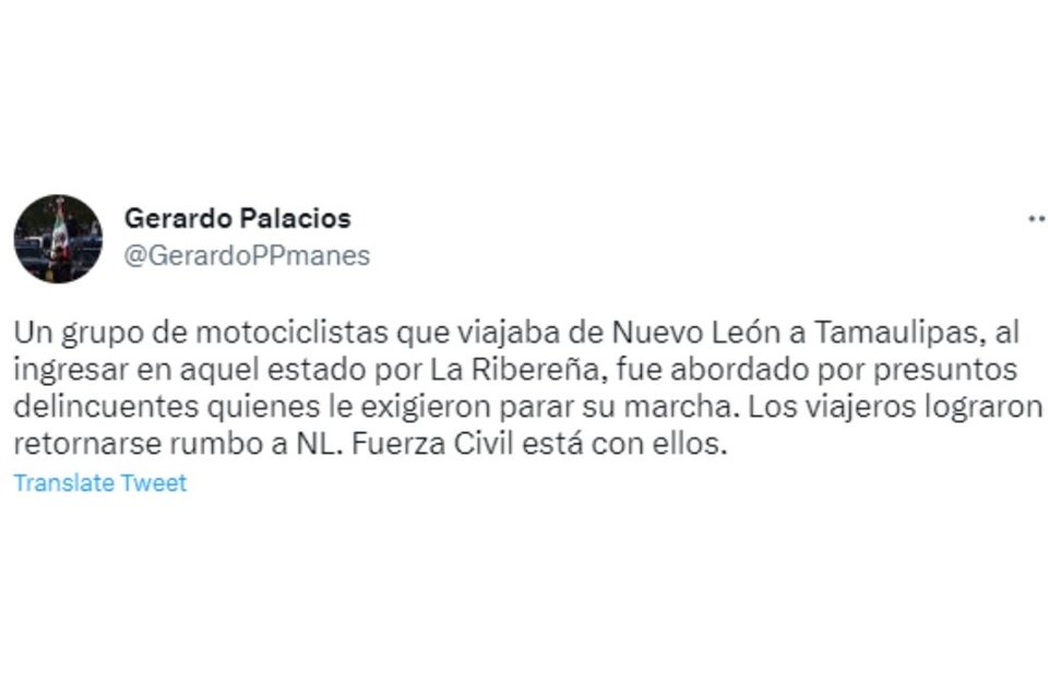 Gerardo Palacios Pámanes, secretario de Seguridad en el Estado, mencionó que el hecho se registró por 'La Ribereña'.