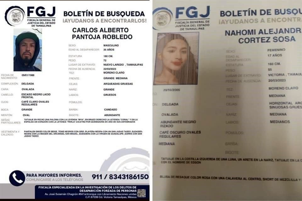 La Fiscalía General de Justicia de Tamaulipas (FGJT) lanzó un aviso de búsqueda.