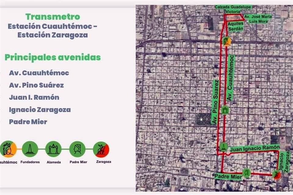 Metrorrey implementará un Transmetro entre las estaciones Cuauhtémoc y Zaragoza.