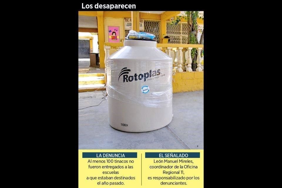 Al menos 100 tinacos no fueron entregados a las escuelas a que estaban destinados el año pasado.