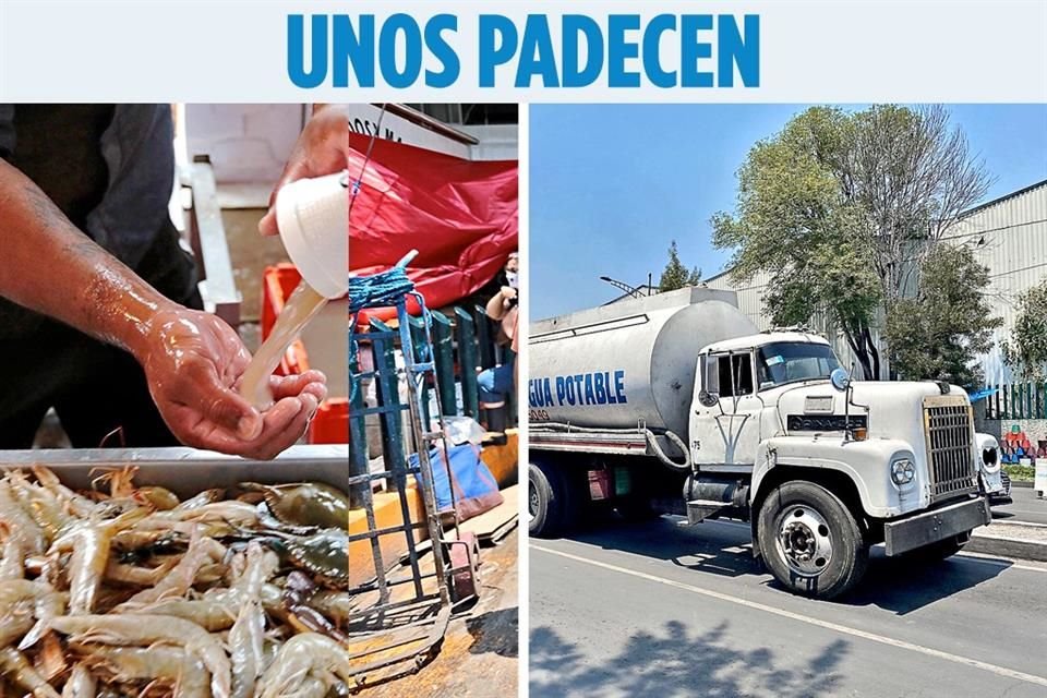 Los 300 locatarios de la Nueva Viga compran todos los días mil litros de agua a pipas y casas colindantes, para sacar la venta de mariscos. Un tinaco de 200L cuesta $70 y cada negocio necesita 4 y 5.