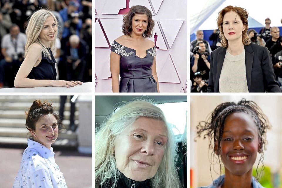 En la 76.ª entrega del Festival de Cannes seis directoras buscarán alzar la Palma de Oro; será la edición más femenina de años recientes. De izquierda a derecha: Jessica Hausner, Kaouther Ben Hania, Justine Triet, Alice Rohrwacher, Catherine Breillat, y Ramata-Toulaye Sy.