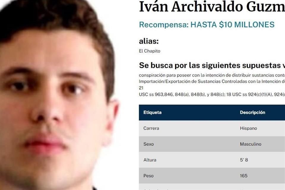 La DEA colocó a Iván Archivaldo Guzmán en el tercer lugar de la lista de los más buscados.