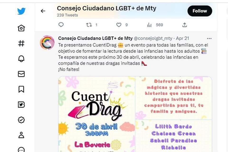 El Consejo Ciudadano LGBT+ invita en sus redes al evento que se realizará el próximo fin de semana en un restaurante del Centro.