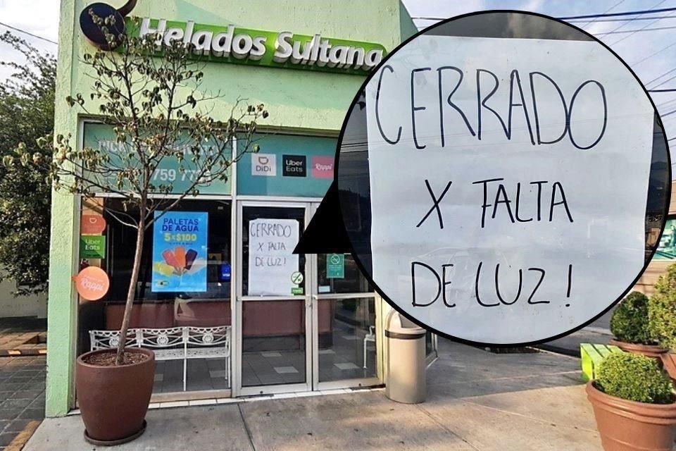 Una sucursal de Helados Sultana cerró por la falta de energía eléctrica.