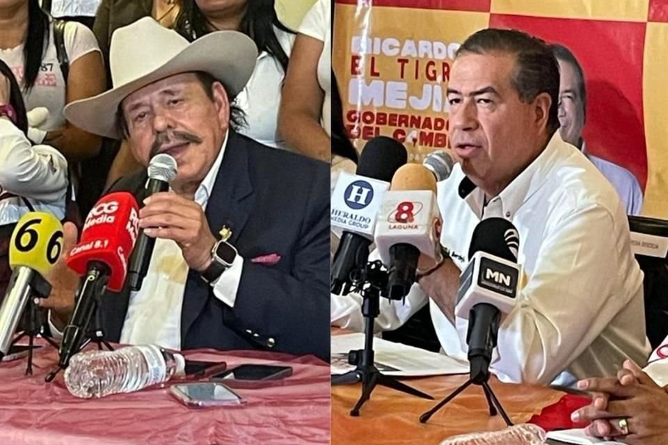 Candidatos al Gobierno de Coahuila, Ricardo Mejía y Armando Guadiana en conferencia de prensa, días antes de las elecciones.