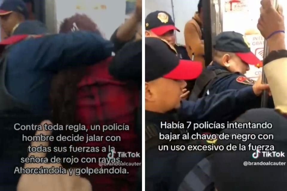 En el video compartido en redes sociales se observa a un policías intentar bajar a la fuerza a tres pasajeros.