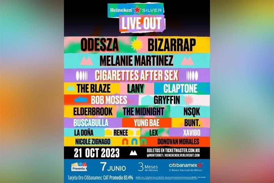 El cartel que amenizará el masivo programado para el 21 de octubre en Monterrey lo encabezan Odesza, Bizarrap, Melanie Martínez, Cigarettes After Sex y The Blaze.