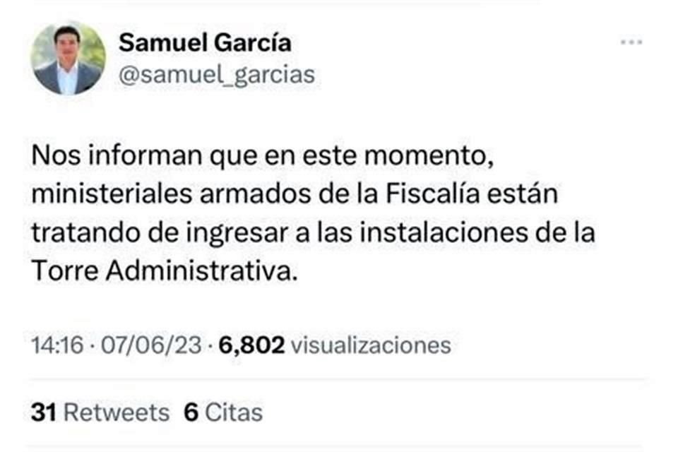 Samuel García dio a conocer la información en sus redes sociales.