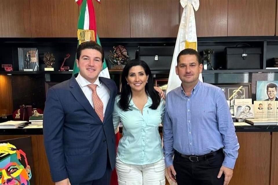 El Gobernador Samuel García, la Alcaldesa de Allende Patricia Salazar y el Regidor Luis Eduardo Cavazos Morales.