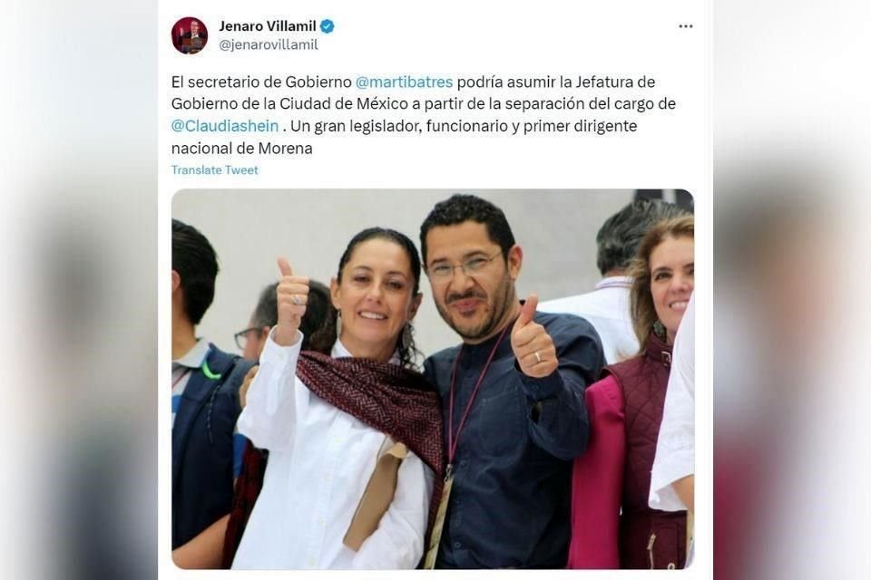 Posteriormente editó el tweet, mencionando que Batres podría asumir la Jefatura de Gobierno.