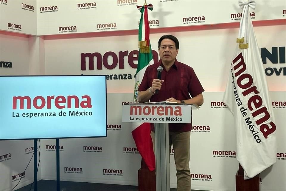 Mario Delgado, líder nacional de Morena, en conferencia de prensa.