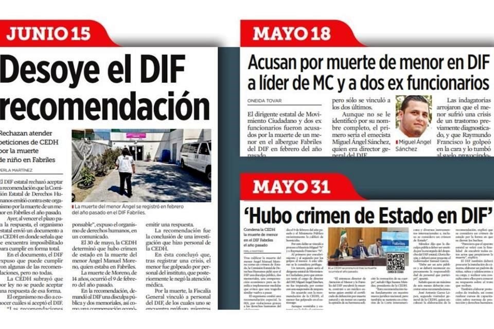 la CEDH determinó que hubo un crimen de estado en la muerte de Ángel y demandó al DIF una disculpa pública, dos memoriales y una compensación económica para la familia.