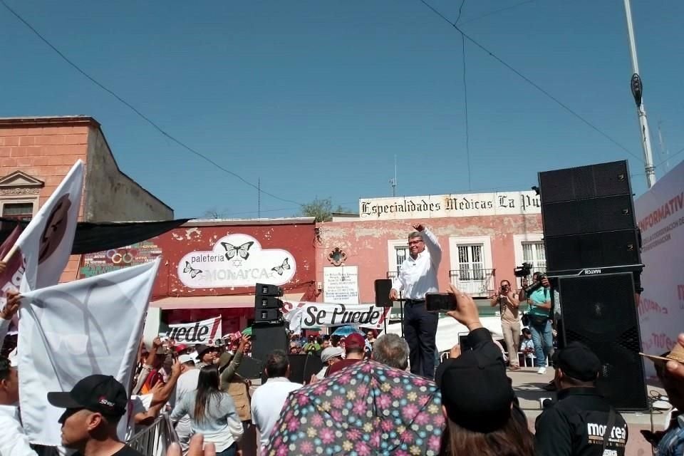 El senador con licencia Ricardo Monreal durante una asamblea informativa en Frenisllo, Zacatecas.