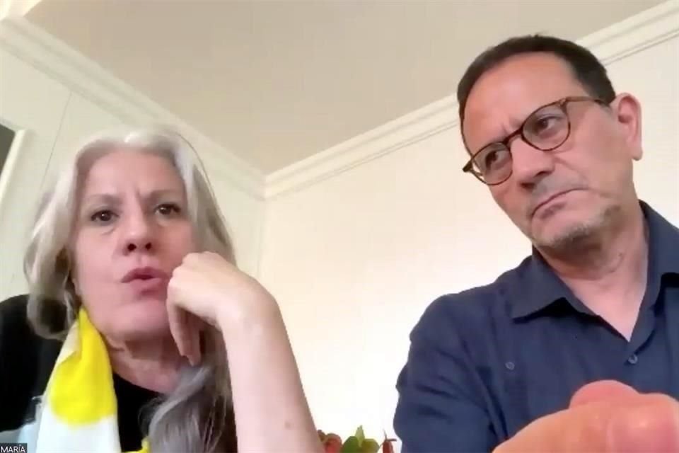 María Pages, estrella del flamenco, y el poeta El Arbi El Harti durante la entrevista en línea.