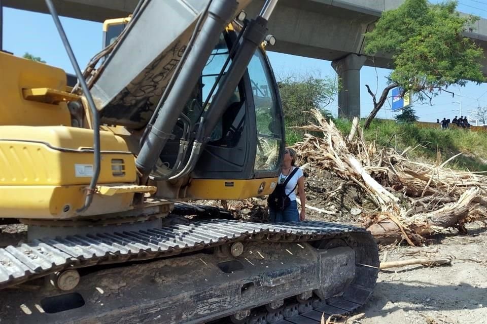 Una mujer impidió trabajar a la maquinaria durante unos minutos.