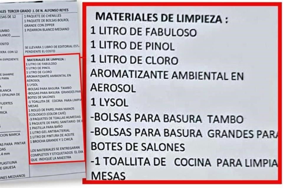 En escuelas públicas, las listas de útiles escolares para el próximo ciclo incluyen productos para la limpieza.