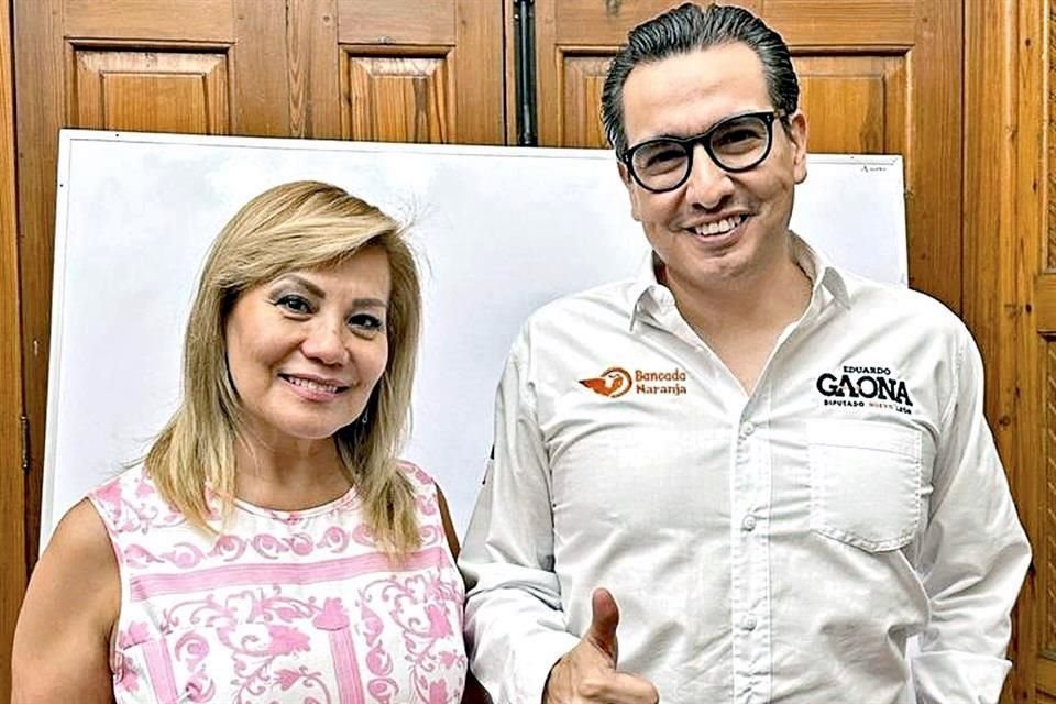 Rosaura Guerra, suplente de la priista Alhinna Vargas, y Eduardo Gaona, coordinador de MC en NL.