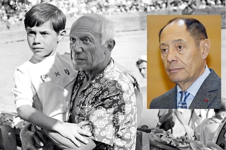 Pablo Picasso y su hijo Claude(de adulto en el recuadro).