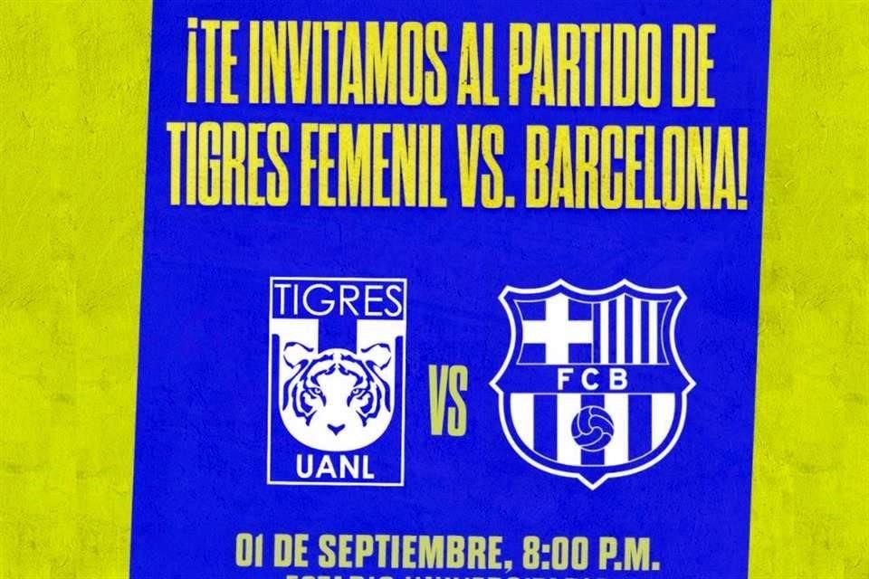 Los estudiantes de la UANL recibirán dos boletos para el partido Tigres Femenil-Barcelona presentando su credencial en la taquilla del Estadio Universitario.