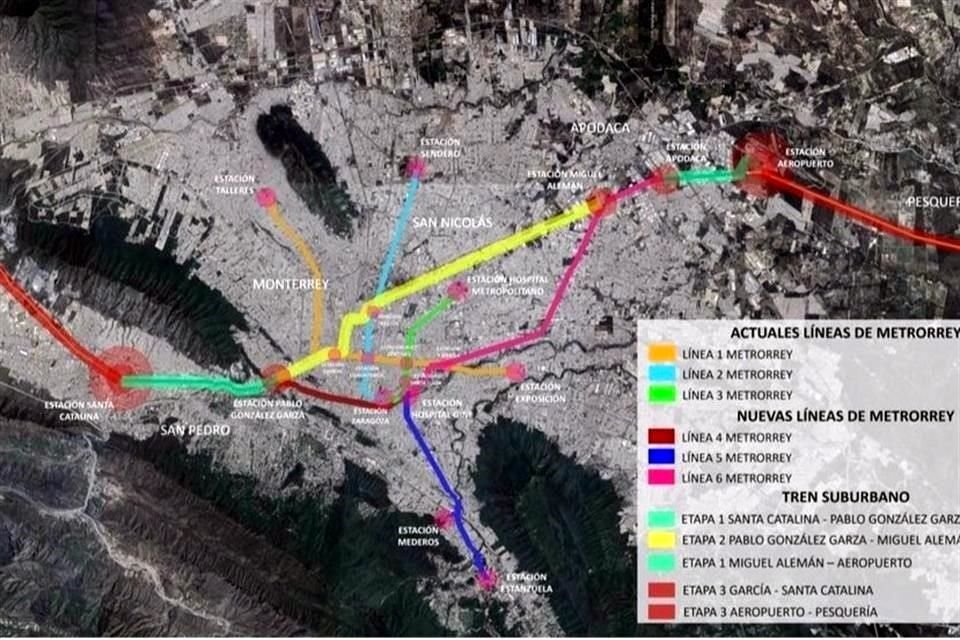 El plan estatal considera tren suburbano los tramos de monorriel que irán hacia Santa Catarina y el Aeropuerto.